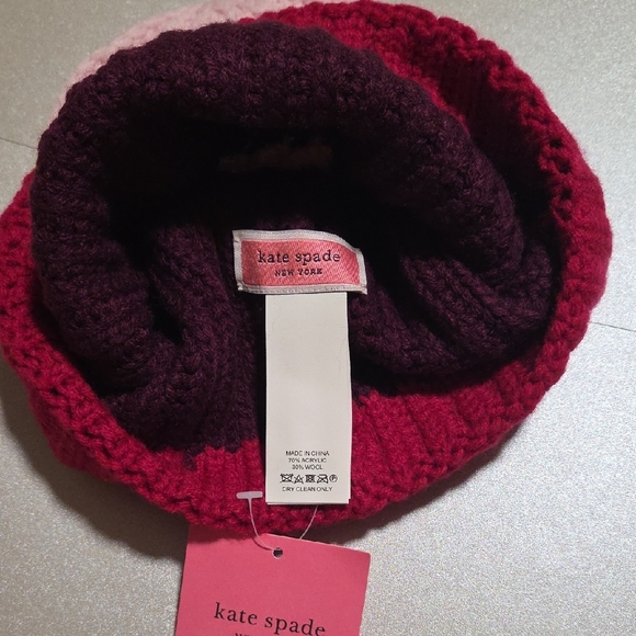 Kate Spade Pink and Burgundy Color Block Beanie - Picture 5 of 5